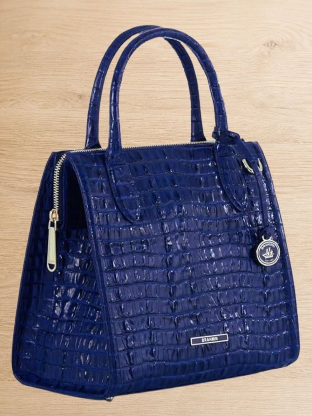 Brahmin Sm Caroline Handbag | Ink Leontyne Croc Embossed Leather | Immaculate